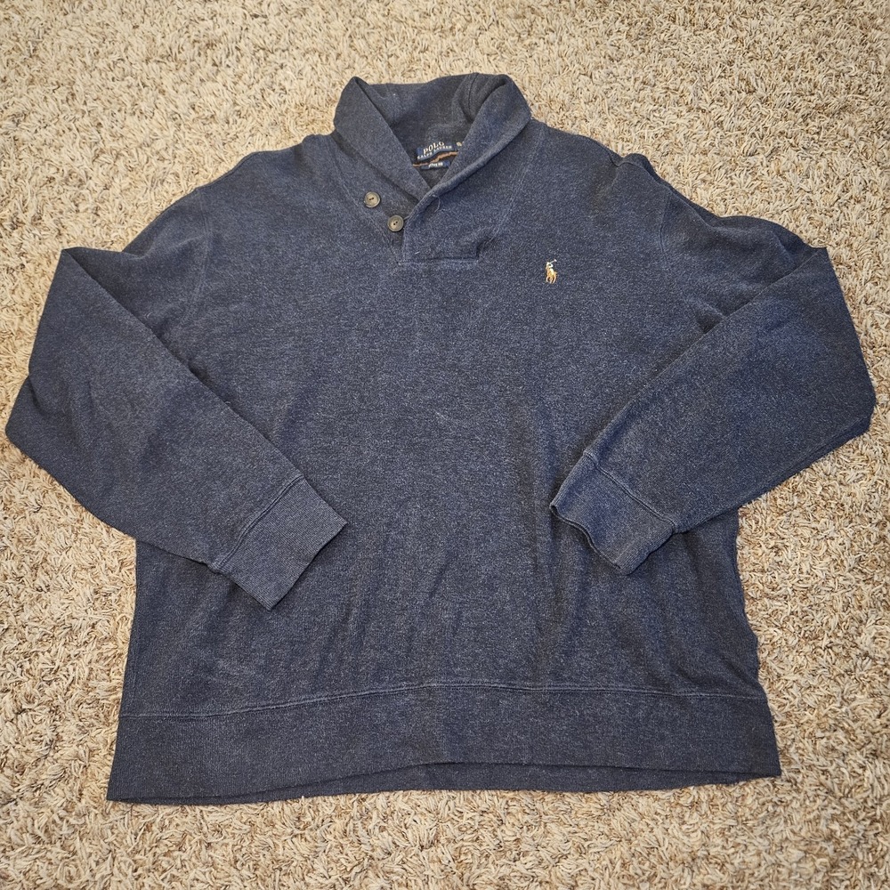 Polo Ralph Lauren Sweater‎ Size XL Estate Rib Pullover Cowl Shawl Neck Mens Blue